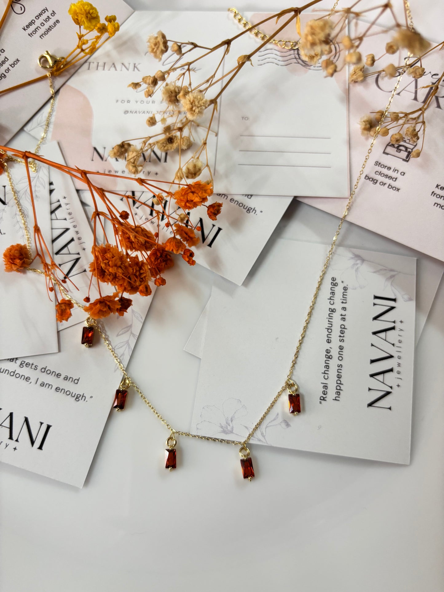 Dainty Garnet Drop Necklace by Navani Jewelry