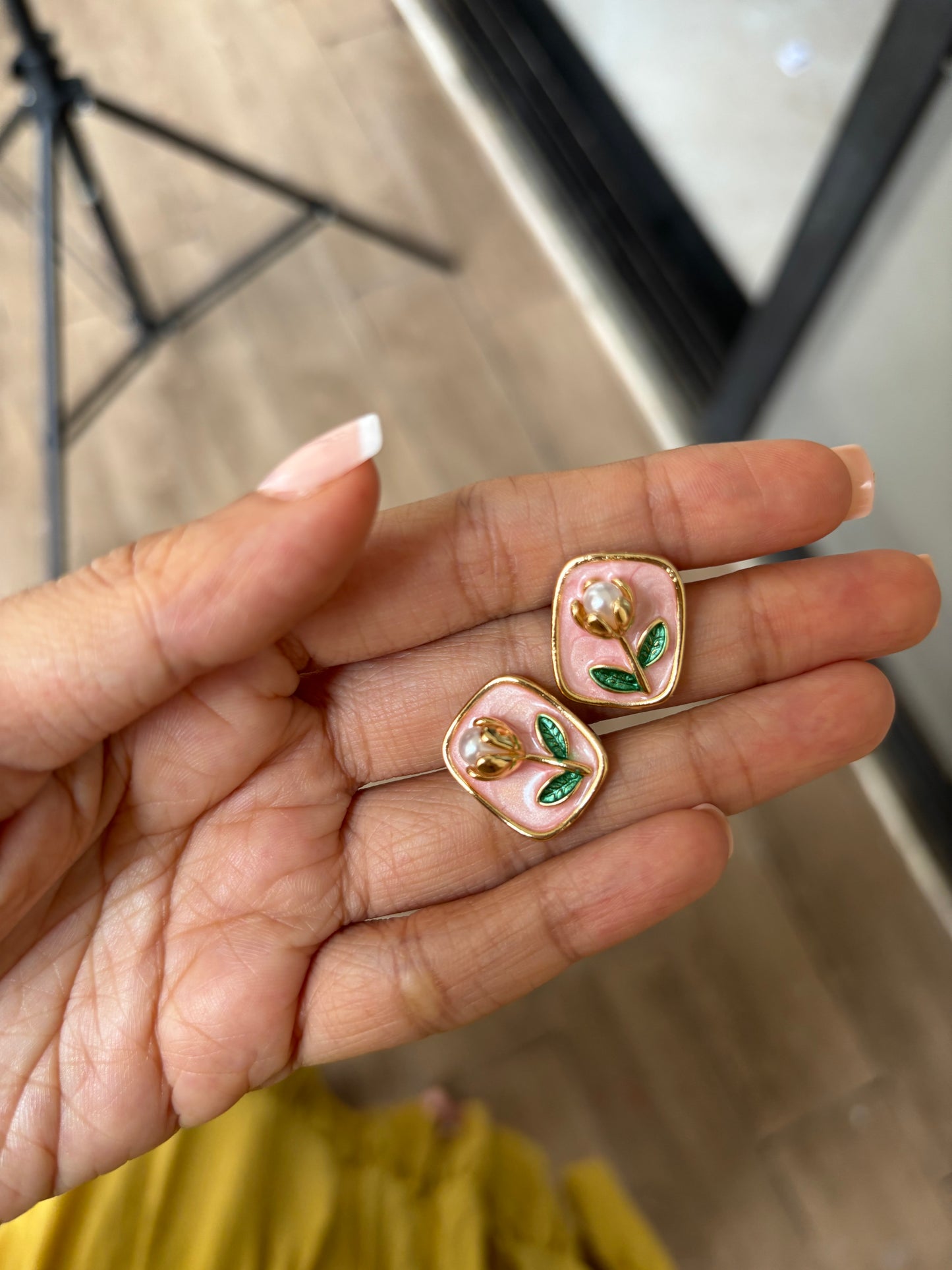 Blush Bloom Studs ๐ธ | Pink Floral Gold Earrings | Tarnish-Resistant