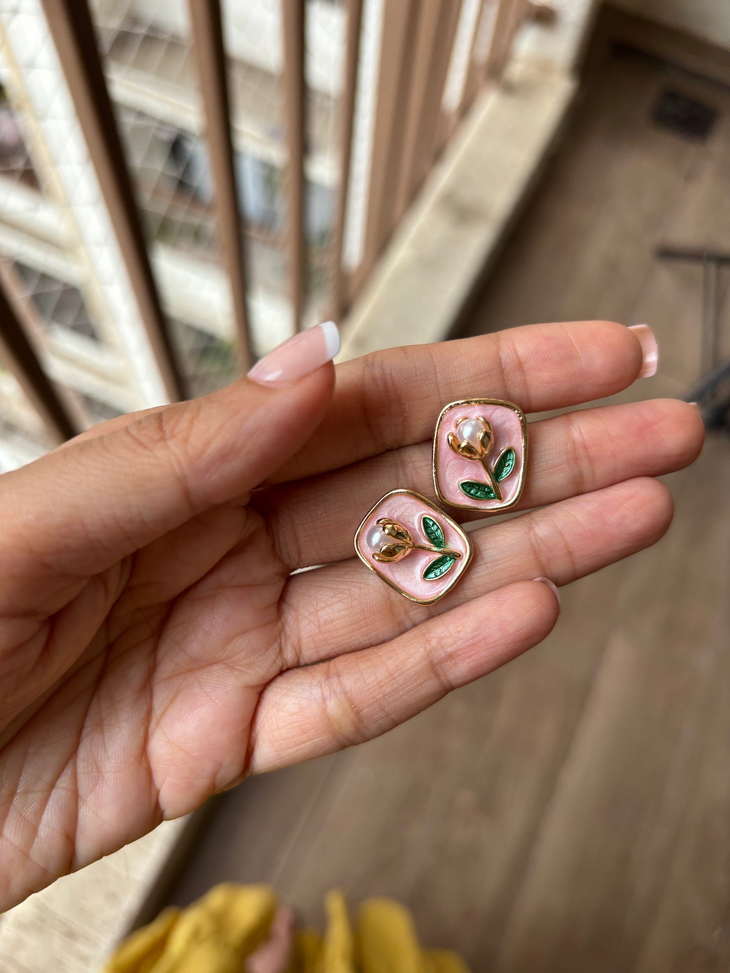Blush Bloom Studs ๐ธ | Pink Floral Gold Earrings | Tarnish-Resistant