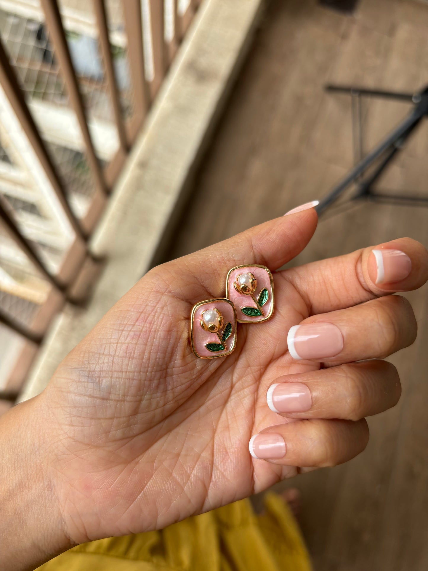 Blush Bloom Studs ๐ธ | Pink Floral Gold Earrings | Tarnish-Resistant