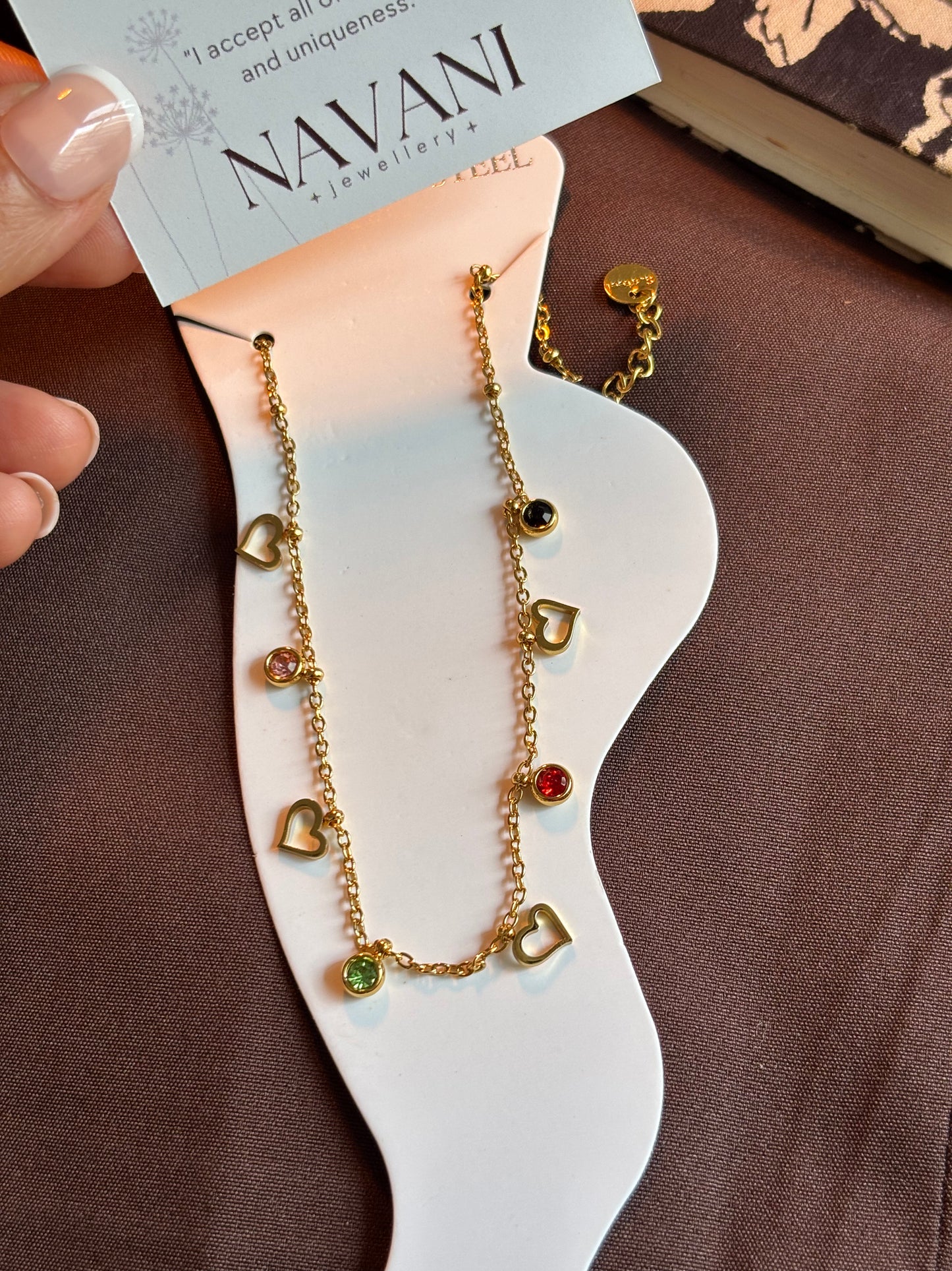 Heart Pop Anklet π | Multi-Stone Gold Anklet | Tarnish-Resistant