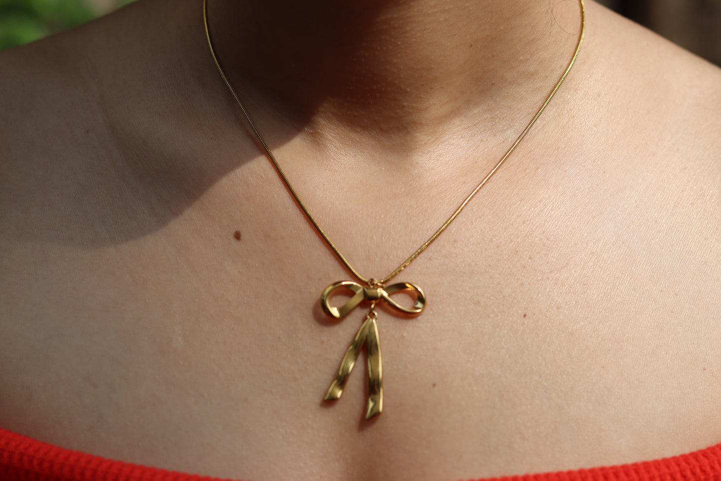 Golden Grace Long Bow Necklace