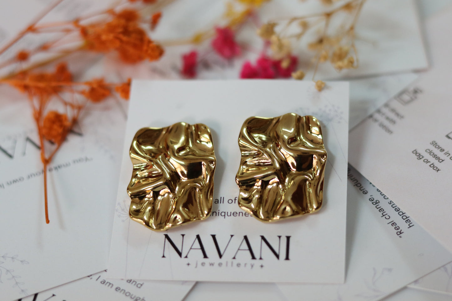 Sculpted Metallic Statement Earrings by Navani Jewelry