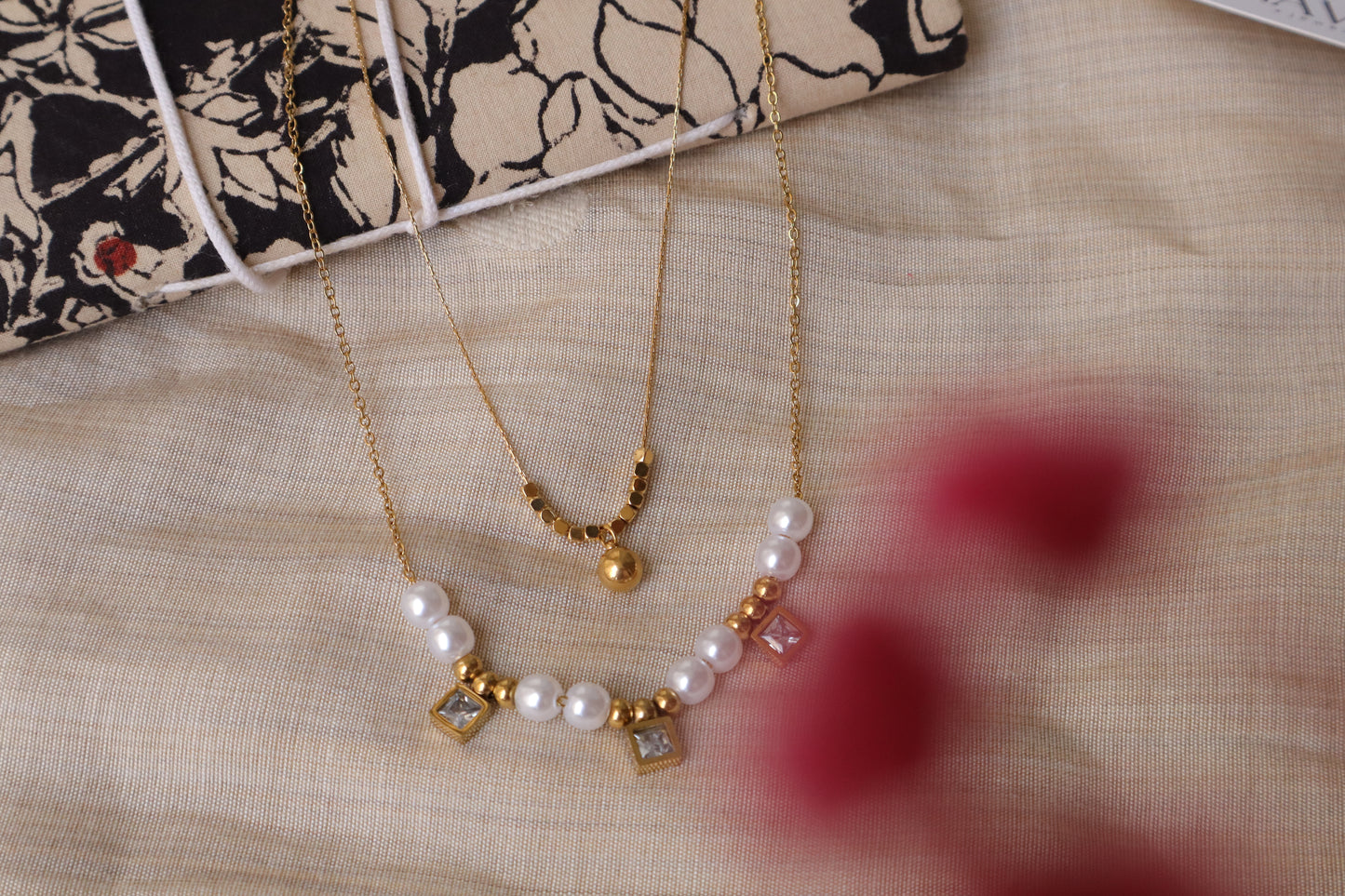Pearl Square Charm Necklace β Elegant Gold Pearl Jewelry for Her