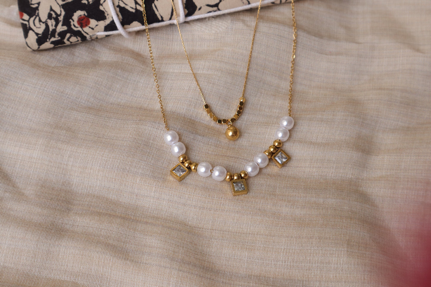 Pearl Square Charm Necklace β Elegant Gold Pearl Jewelry for Her