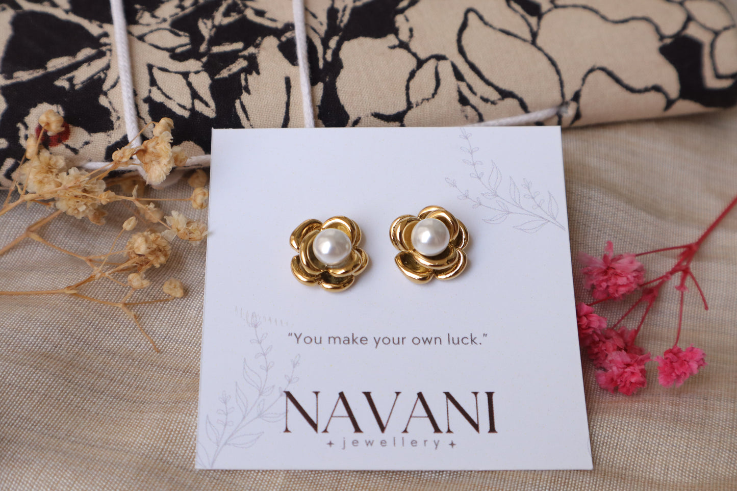 Golden Rose Pearl Anti-Tarnish Earrings