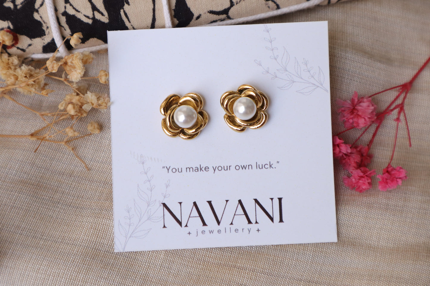 Golden Rose Pearl Anti-Tarnish Earrings