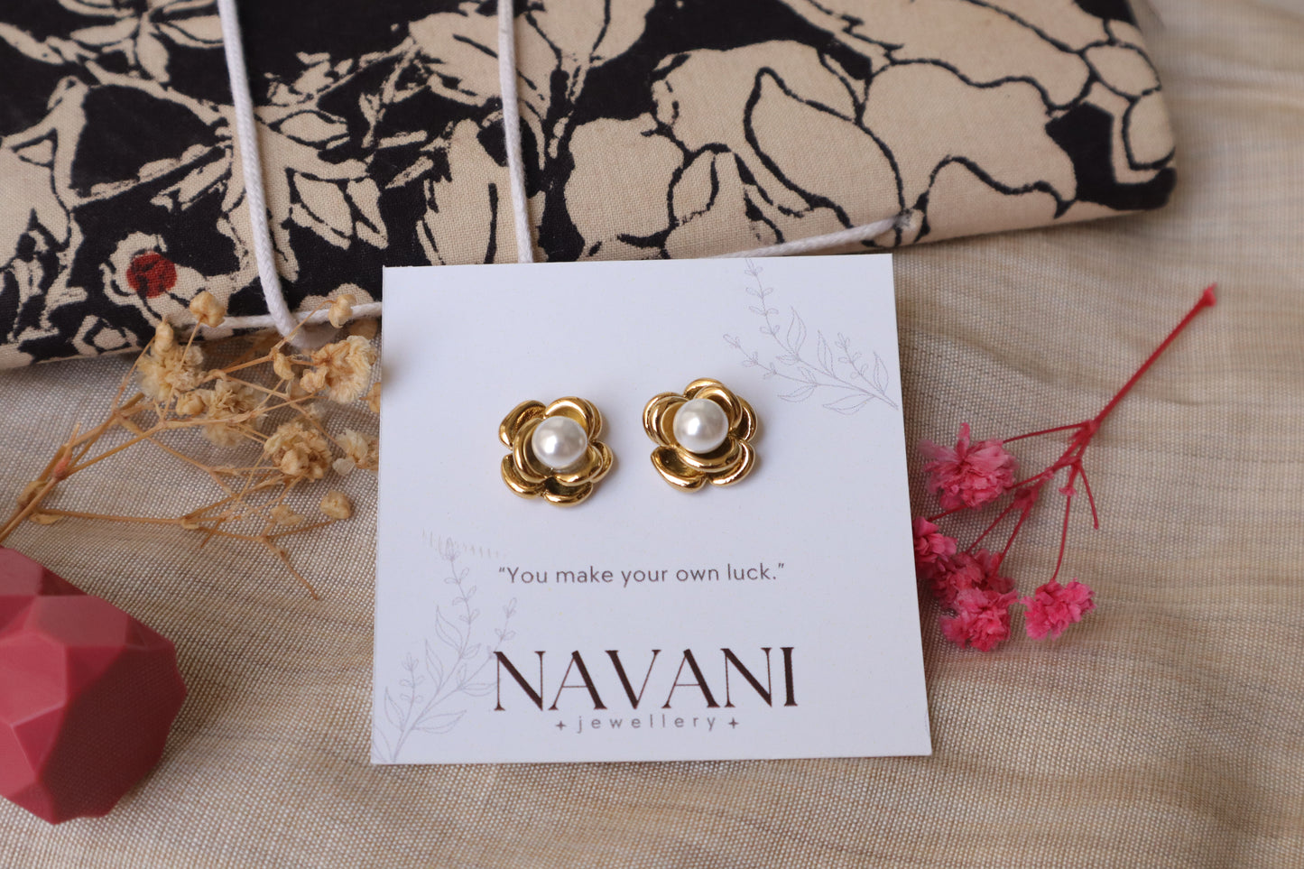 Golden Rose Pearl Anti-Tarnish Earrings