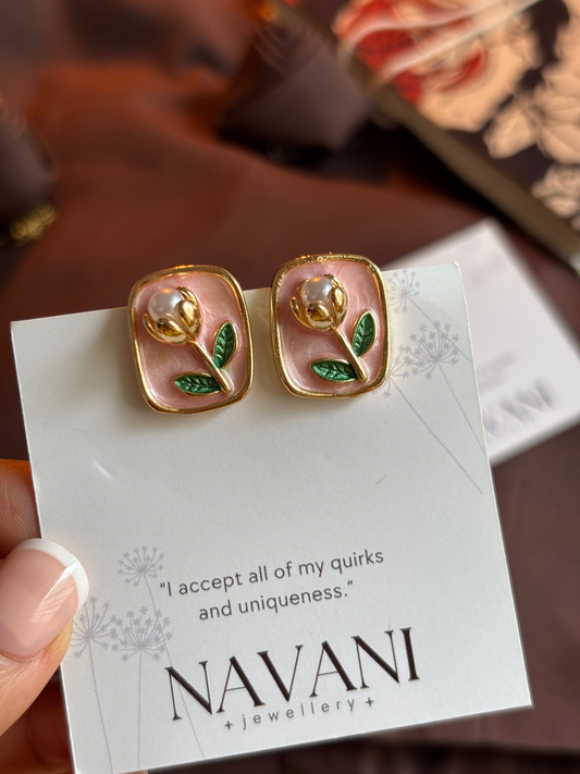 Blush Bloom Studs 🌸 | Pink Floral Gold Earrings | Tarnish-Resistant