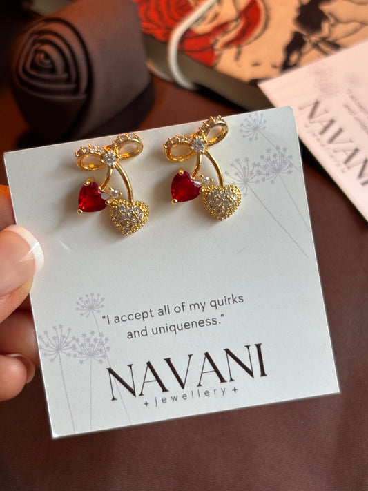 Cherry Pop Studs 💋 | Red Stone Floral Gold Earrings | Tarnish-Resistant