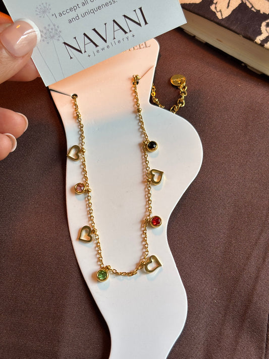 Heart Pop Anklet 🌈 | Multi-Stone Gold Anklet | Tarnish-Resistant