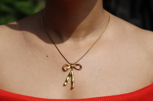 Golden Grace Long Bow Necklace