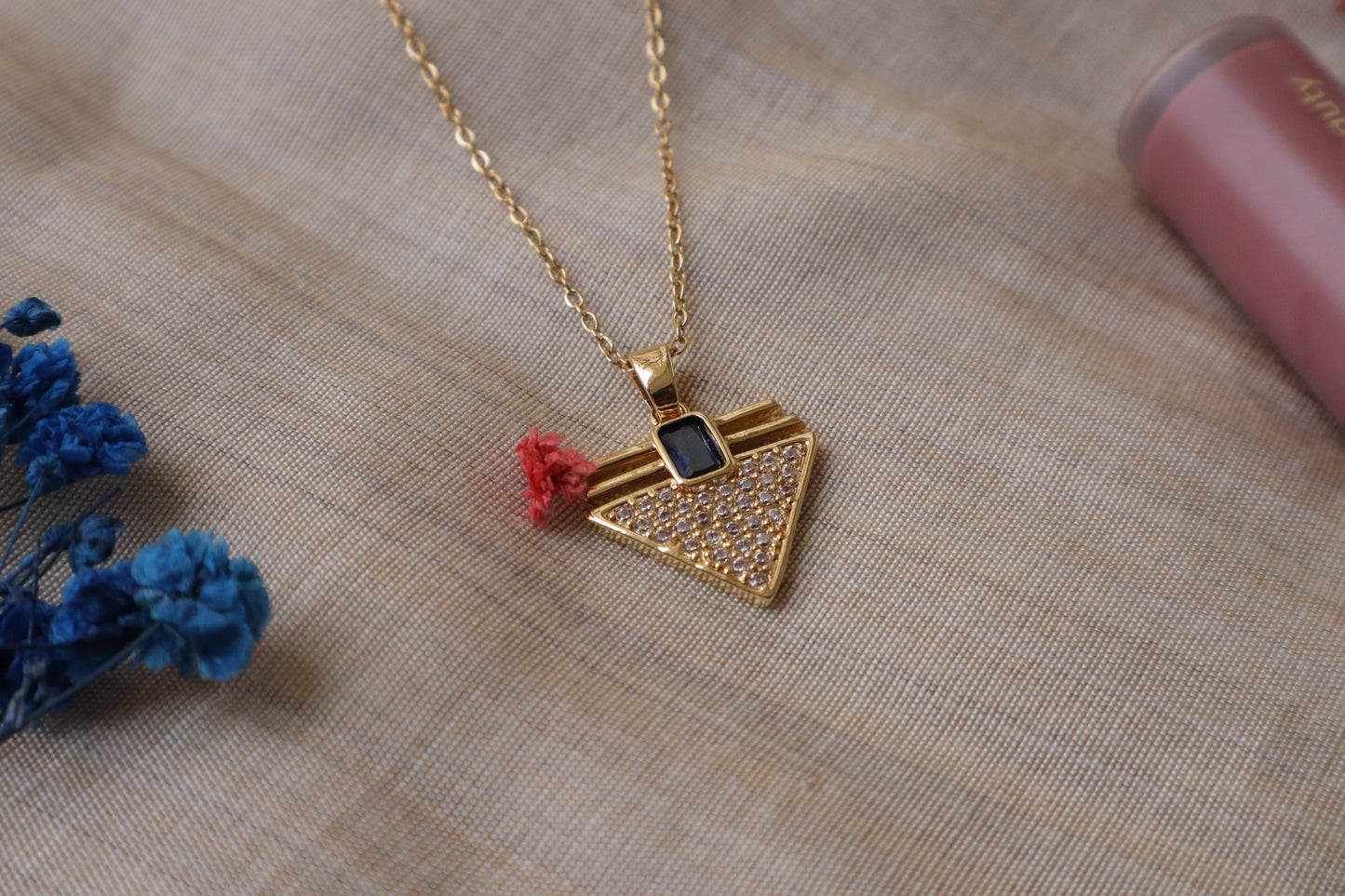 Sapphire Triangle Pendant Necklace – Gold Geometric Charm Jewelry for Her