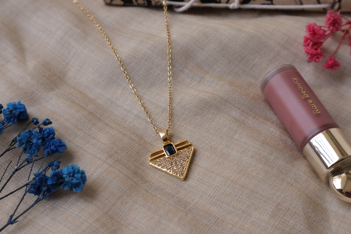 Sapphire Triangle Pendant Necklace – Gold Geometric Charm Jewelry for Her