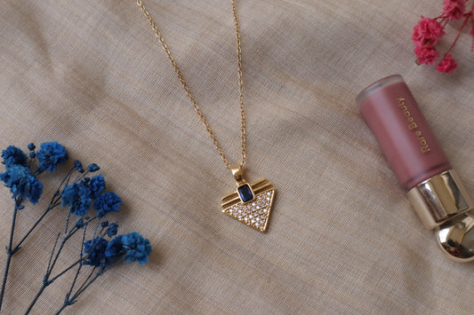 Sapphire Triangle Pendant Necklace – Gold Geometric Charm Jewelry for Her