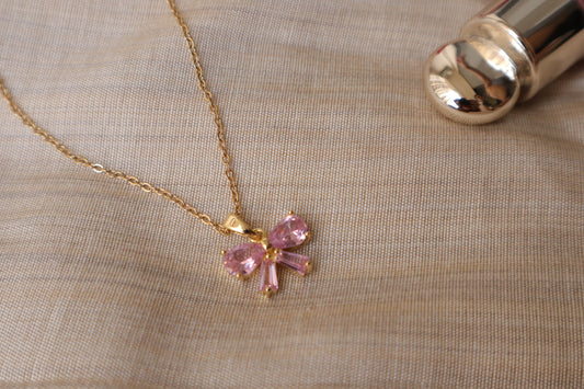 ✨ Pink Bow Charm Necklace – Dainty Gold Jewelry for Her ✨