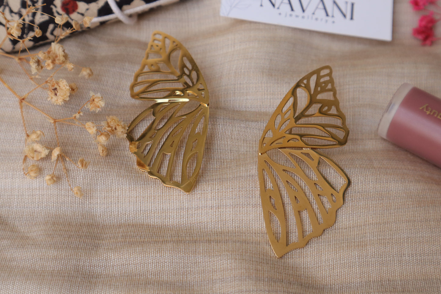 Golden Butterfly Filigree Anti-Tarnish Earrings