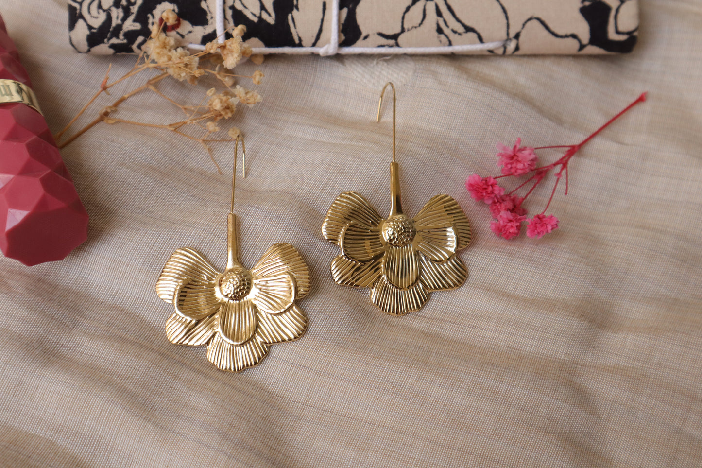Golden Blossom Floral Anti-Tarnish Earrings