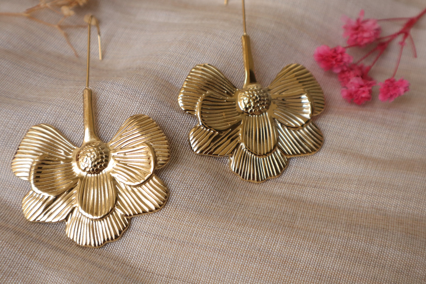 Golden Blossom Floral Anti-Tarnish Earrings