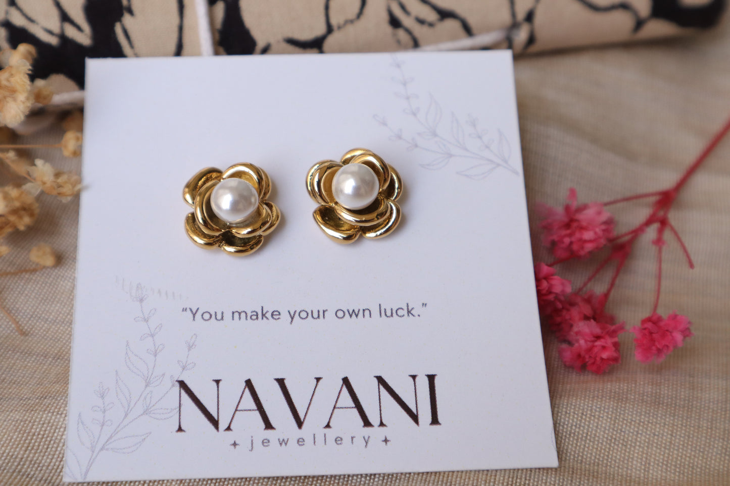 Golden Rose Pearl Anti-Tarnish Earrings