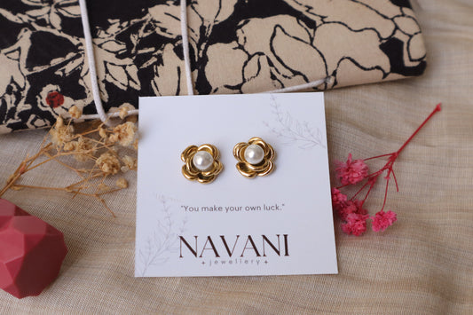 Golden Rose Pearl Anti-Tarnish Earrings